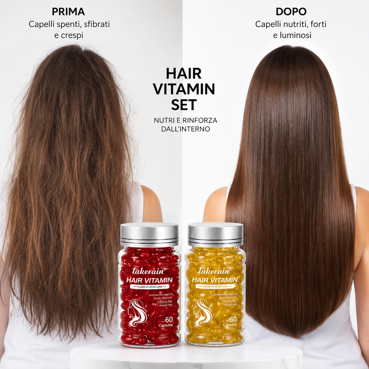 Siero per il trattamento dei capelli e capsule per la cura dei capelli